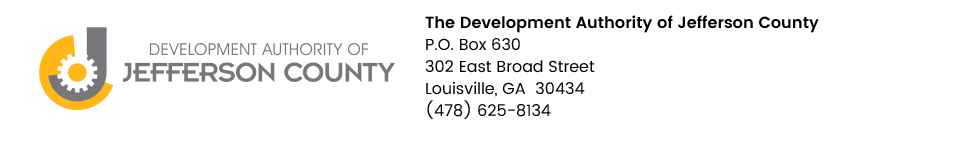 The Development Authority of Jefferson County | P.O. Box 630 | 302 East Broad Street | Louisville, GA  30434 | (478) 625-8134